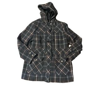 Inked & Faded Women’s Plaid Wool Heavy Coat Size XL Gray Brown Beige Winter Warm